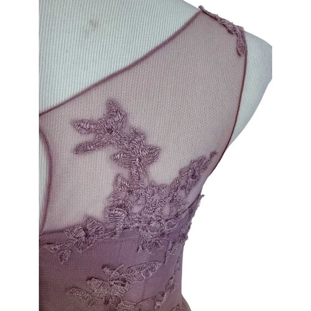 Davids Bridal Lavender One-Shoulder Embroidered Prom Bridesmaid Dress Gown - Picture 13 of 16